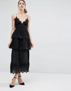 Self Portrait Ivy Lace Trim Midi Dress - Black