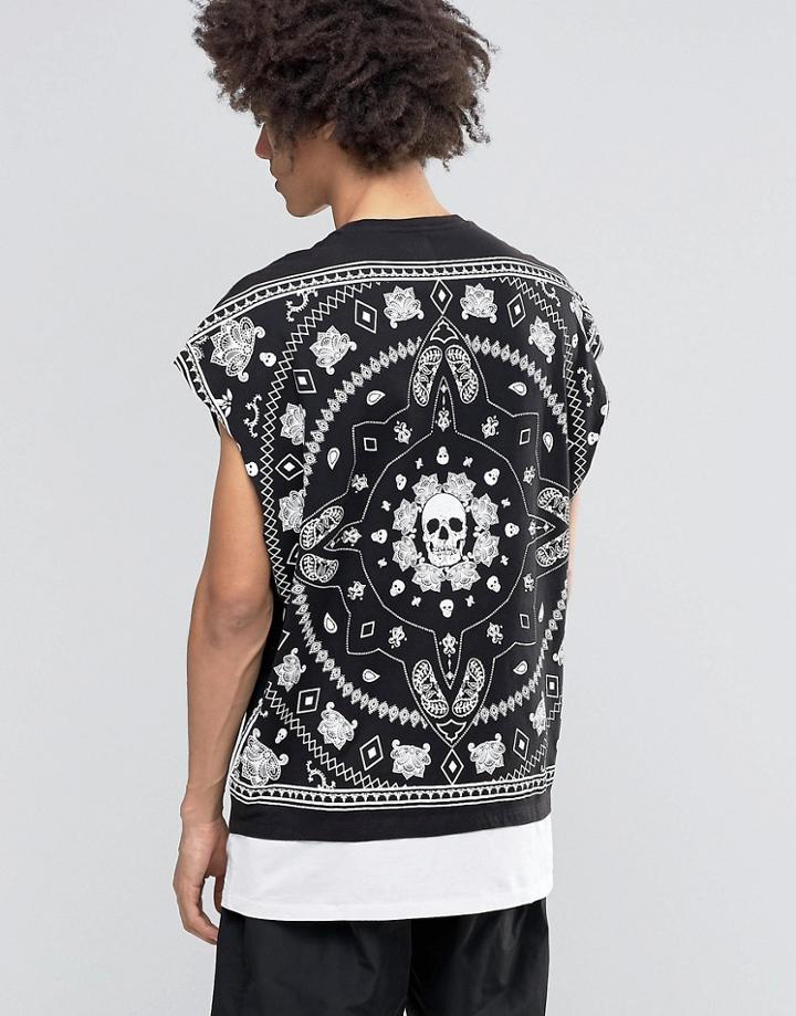 Asos Super Oversized T-shirt With Bandana Back Print And Hem Extender - Black