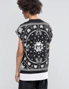 Asos Super Oversized T-shirt With Bandana Back Print And Hem Extender - Black