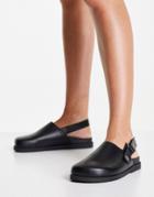 Topshop Lacey Leather Flat Clog Footbed In Black