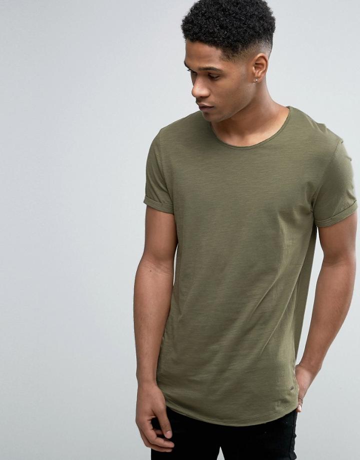 Esprit Crew Neck T-shirt With Raw Edges - Green