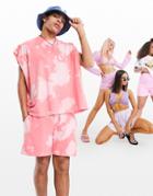 Asos Design Oversized Tank In Peach Tie Dye - Part Of A Set-orange