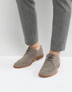 Zign Suede Perforated Detail Lace Up Shoes - Gray