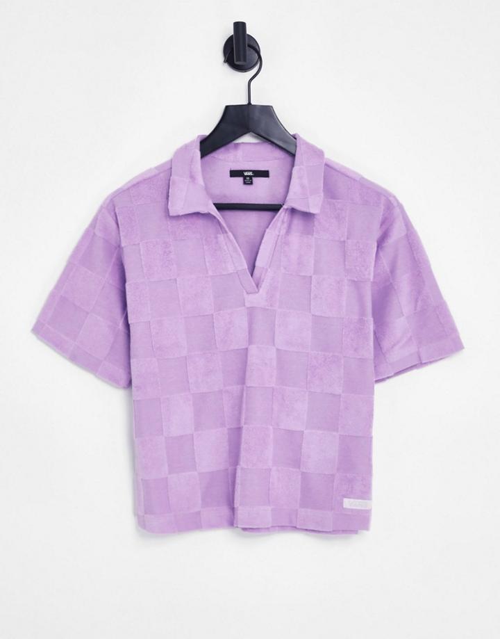 Vans Terry Cloth V-neck Polo In Purple Gingham