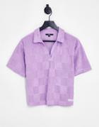 Vans Terry Cloth V-neck Polo In Purple Gingham