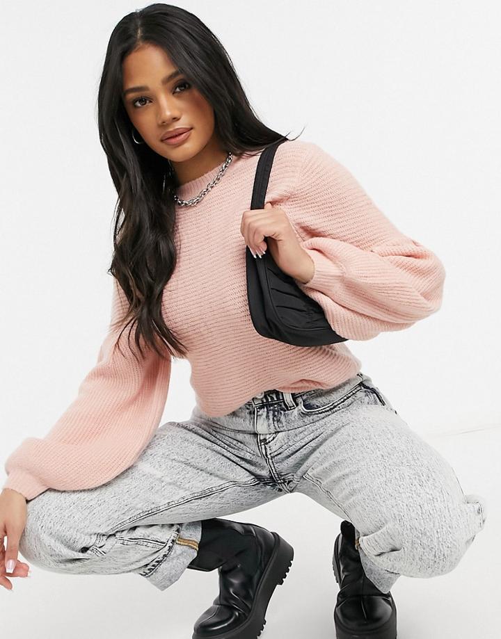Violet Romance Balloon Sleeve Sweater In Pink
