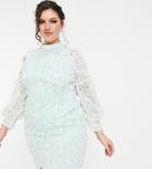 River Island Plus Volume Sleeve Lace Mini Dress In Blue-blues