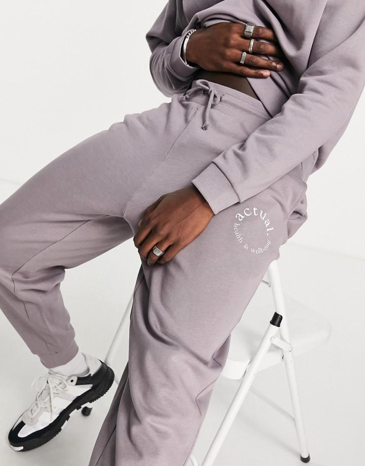 Asos Actual Relaxed Sweatpants With Logo Print In Purple - Part Of A Set-grey