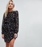 Vero Moda Petite Rose Printed Skater Dress With Lace Insert - Multi
