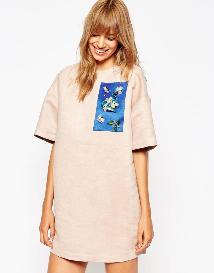 A V Robertson For Asos Black Shift Dress With Embellished Panel - Nude