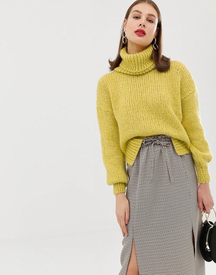 River Island Chunky Roll Neck Sweater In Yellow