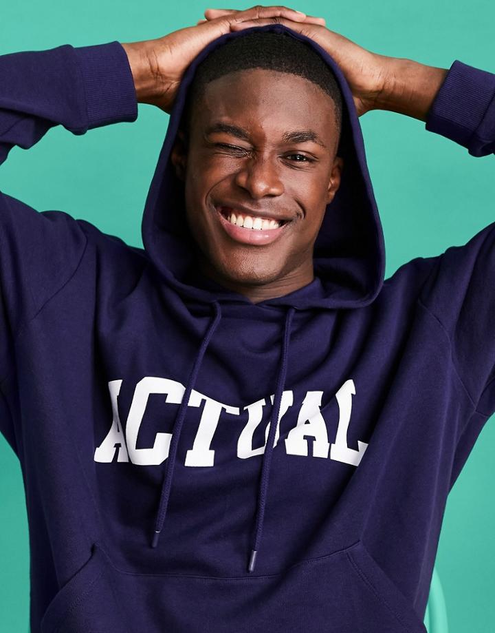 Asos Actual Oversized Hoodie In Navy With Logo Print - Part Of A Set