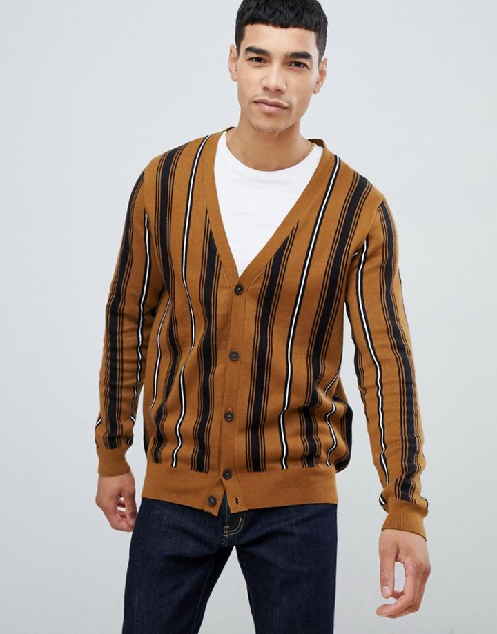New Look Cardigan In Brown Stripe - Brown