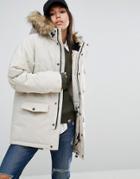 Carhartt Wip Oversized Anchorage Hooded Parka Jacket With Removable Faux Fur - Cream