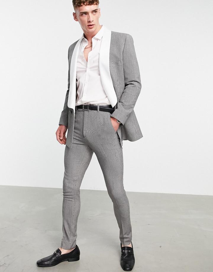 Asos Design Skinny Puppytooth Check Tuxedo Suit Pants-multi