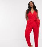 Outrageous Fortune Plus Sleeveless Fitted Jumpsuit With Belt In Red
