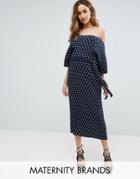New Look Maternity Polka Dot Plisse Midi Dress - Blue