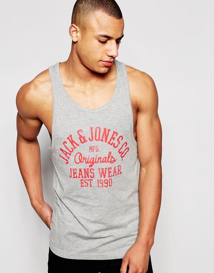 Jack & Jones Tank With Originals Print - Light Gray Melange