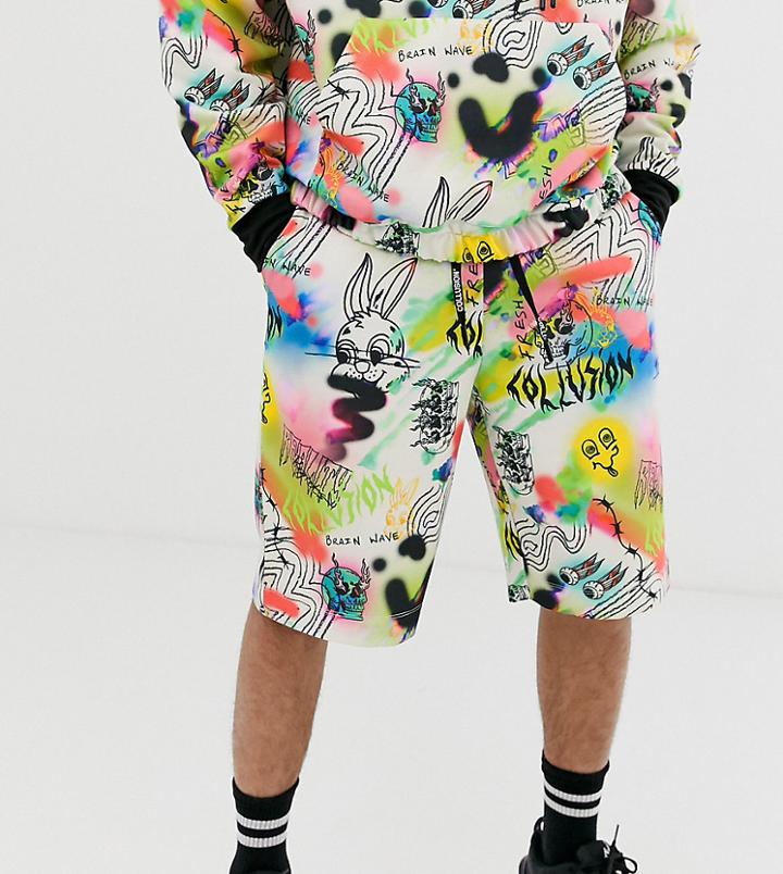 Collusion Graffiti Printed Shorts-multi