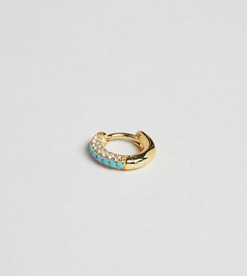 Galleria Armadoro Gold Plated Crystal Pave & Turquoise Single Earring - Gold