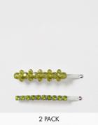 Asos Design Pack Of 2 Beaded Hair Slides - Green