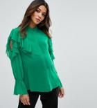 Asos Maternity Deconstructed Ruffle Cold Shoulder Blouse - Green