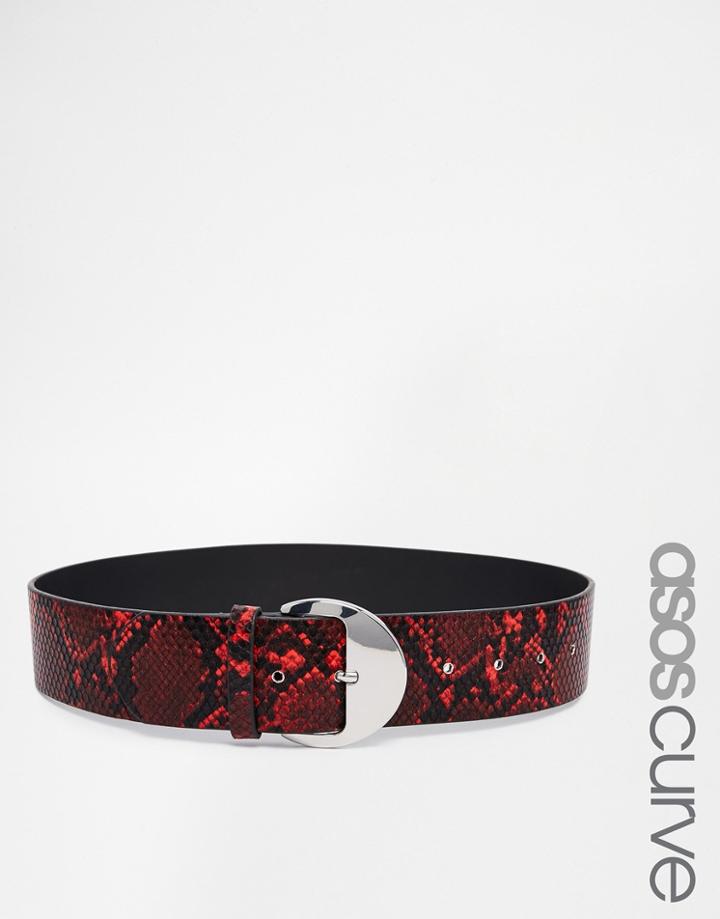 Asos Curve Round Buckle Red Snake Waist Belt - Red