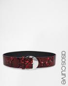 Asos Curve Round Buckle Red Snake Waist Belt - Red