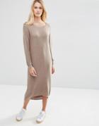Asos Knit Midi Dress In Recycled Yarn - Taupe Marl