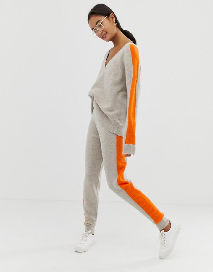 Asos Design Two-piece Knitted Jogger With Tipping - Gray
