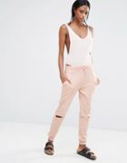 Missguided Rip Knee Joggers - Nude
