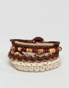 Asos Leather Bracelet Pack In Khaki And Brown - Multi