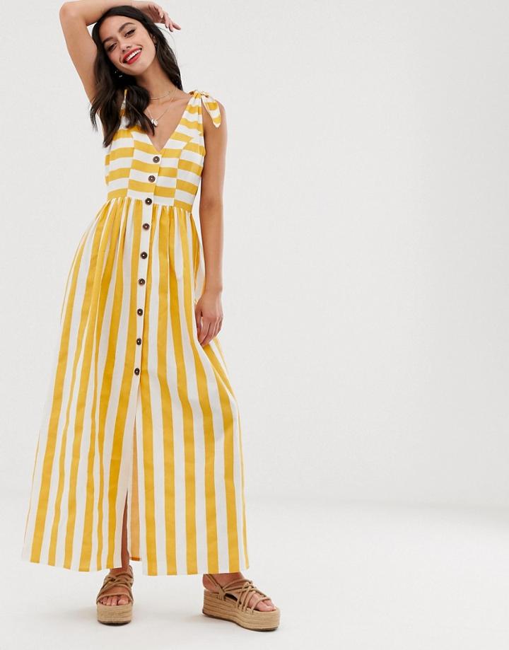 Asos Design Button Through Smock Maxi Dress In Stripe-multi