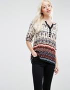 Brave Soul Border Print Smock Top - Cream