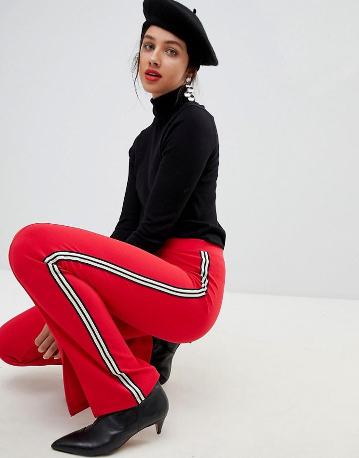 Asos Design Skinny Flared Pants With Side Stripe - Black