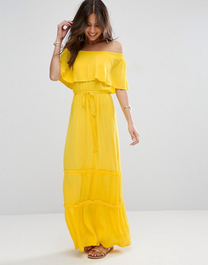 Asos Tiered Off Shoulder Maxi Dress - Yellow