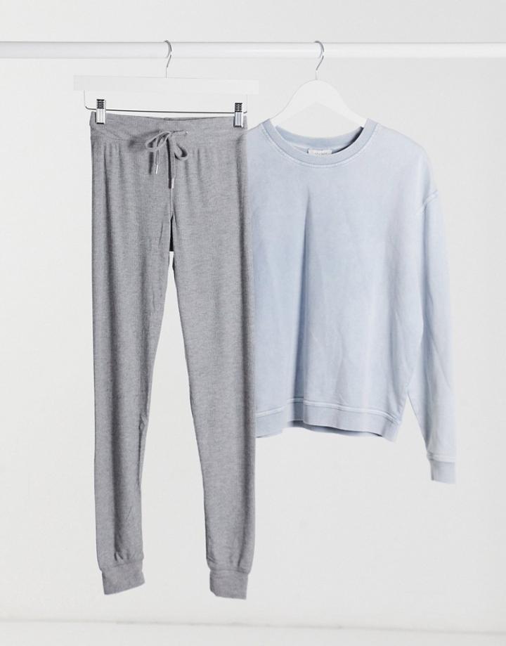 Topshop Ribbed Sweatpants In Gray Marl