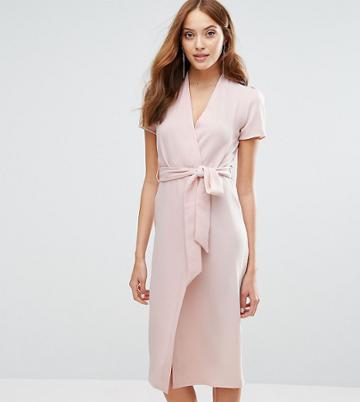 Alter Tall Wrap Front Tie Waist Dress - Pink