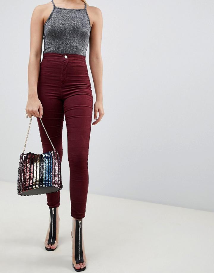 Asos Design Rivington High Waisted Cord Jeggings In Oxblood-red