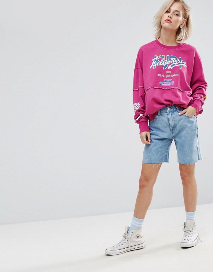 Pull & Bear Long Denim Short - Blue