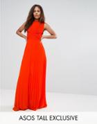 Asos Tall Lace Top Pleated Maxi Dress - Red