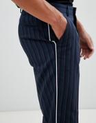 Asos Design Slim Smart Pants In Stripe With White Piping - Green