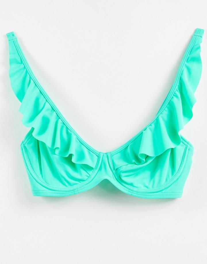 Figleaves Rene Underwire Ruffle Bikini Top In Aqua-blues