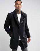 Criminal Damage Asymetric Overcoat - Black