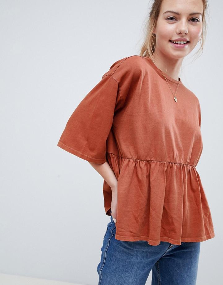 Asos Design Smock Top In Wash - Orange