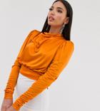 Asos Design Tall Cowl Neck Long Sleeve Backless Top In Orange