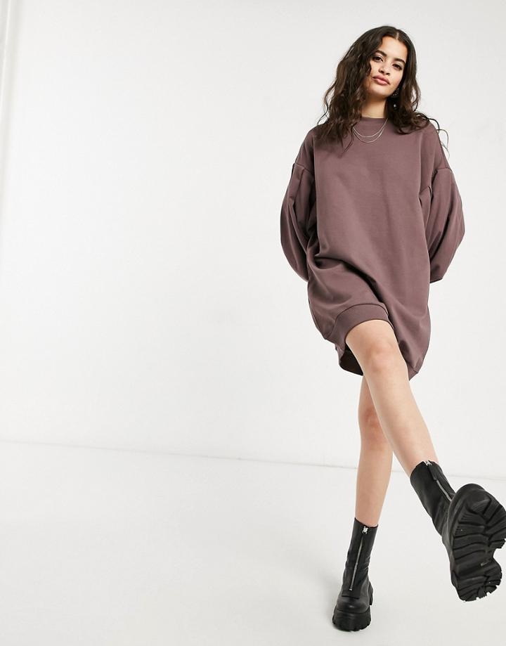 Asos Design Oversized Balloon Sleeve Sweatshirt Dress In Brown-neutral