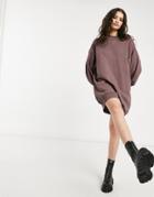 Asos Design Oversized Balloon Sleeve Sweatshirt Dress In Brown-neutral