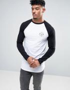 Asos Longline Muscle Long Sleeve Raglan With Athletic Chest And Back Print - White