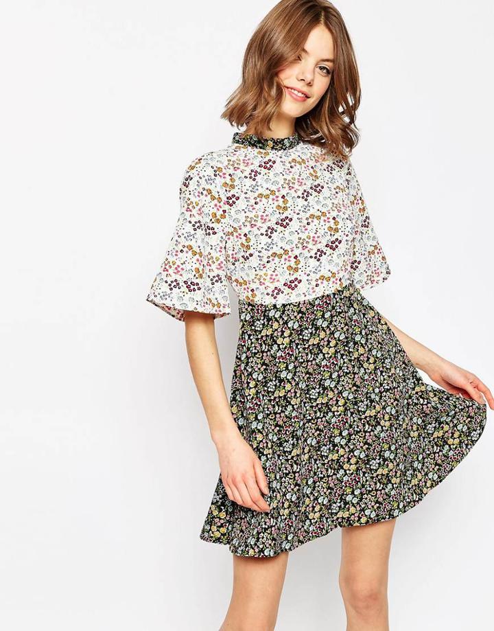 Asos Ditsy Floral Printed Skater Dress - Multi